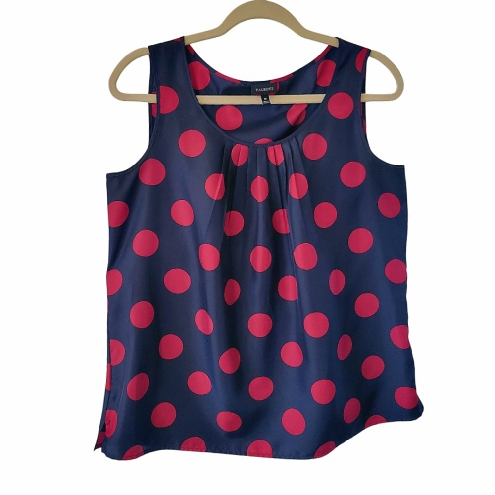 TALBOTS Navy Blue and Red Polka Dots Spring Summer Casual Top Polyester LIKE NEW